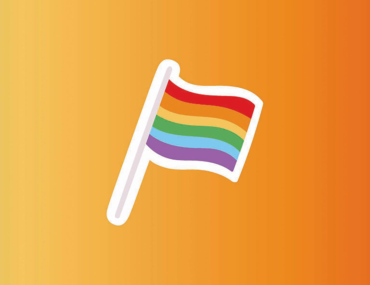 Rainbow flag on a gradient orange background