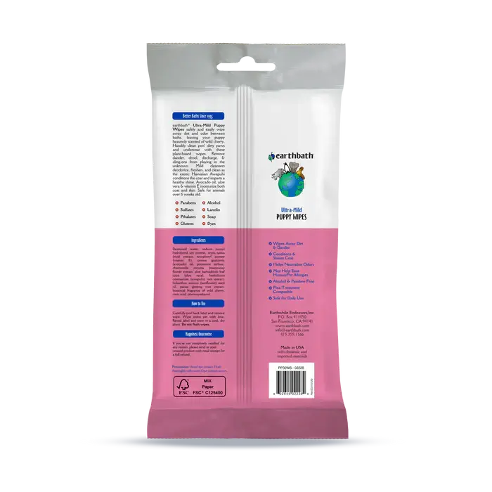 Puppy Wipes - Earthbath Ultra Mild, Wild Cherry 30 Pack