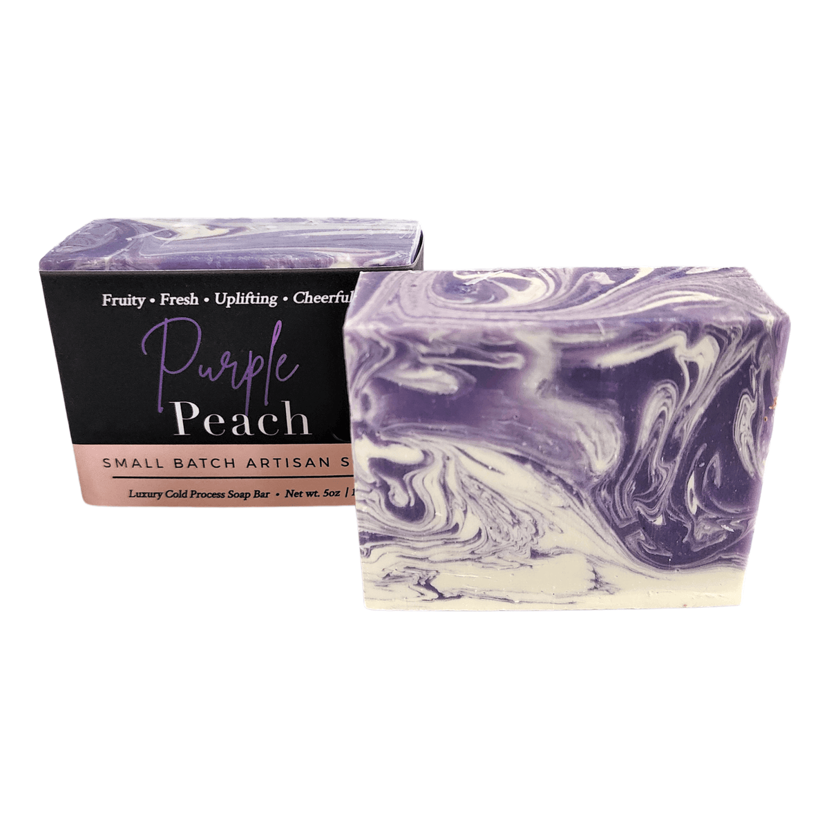 Purple Peach Soap Bar - Soap Boutique, a handcrafted artisan soap with vibrant purple and peach swirls.