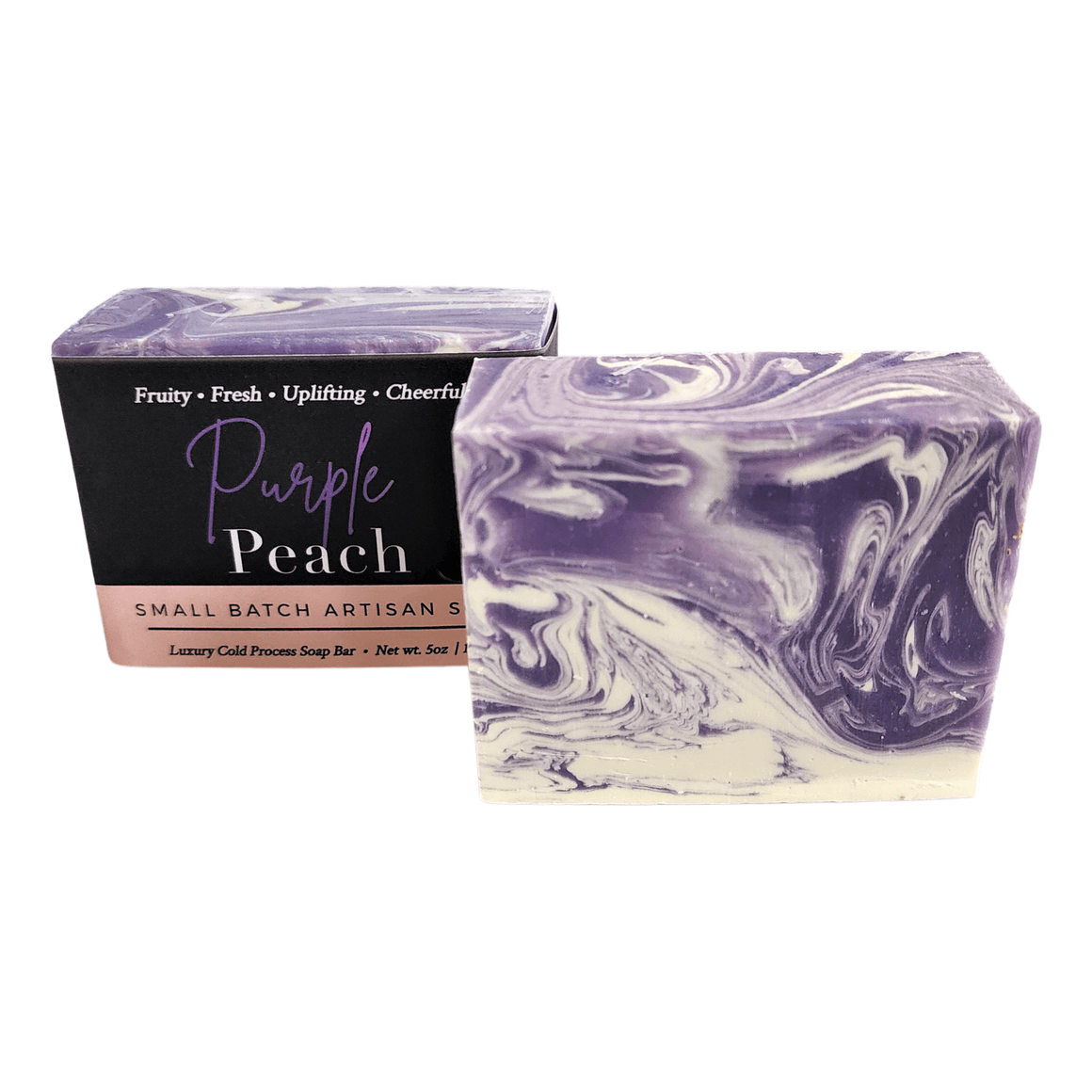 Purple Peach Soap Bar - Soap Boutique, a handcrafted artisan soap with vibrant purple and peach swirls.