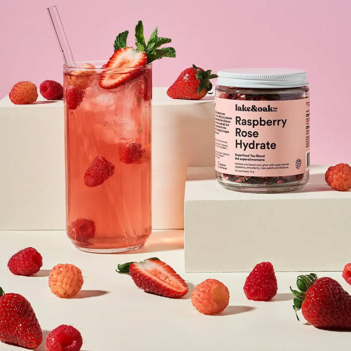 Raspberry Rose Hydrate – Superfood Tea Blend (75g) | Lake & Oak