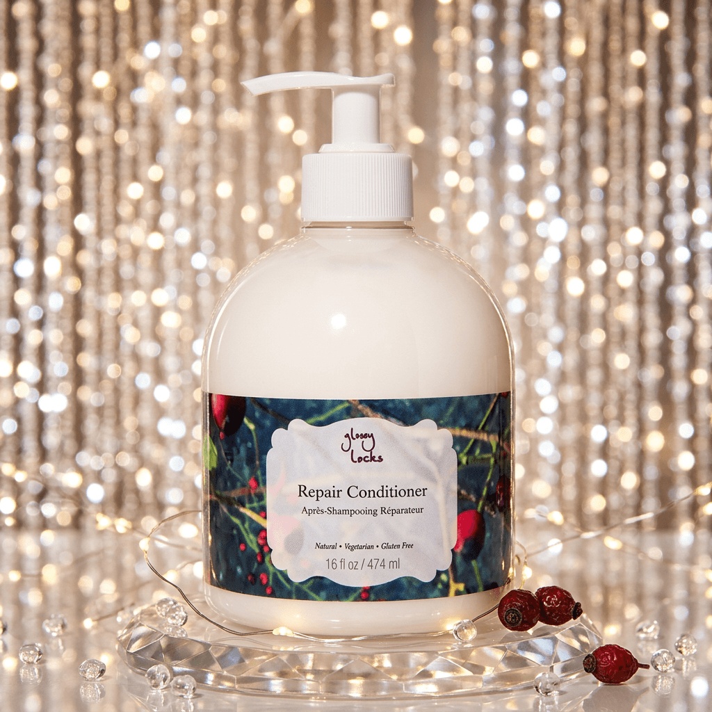 Repair Conditioner bottle with decorative label on a sparkling background