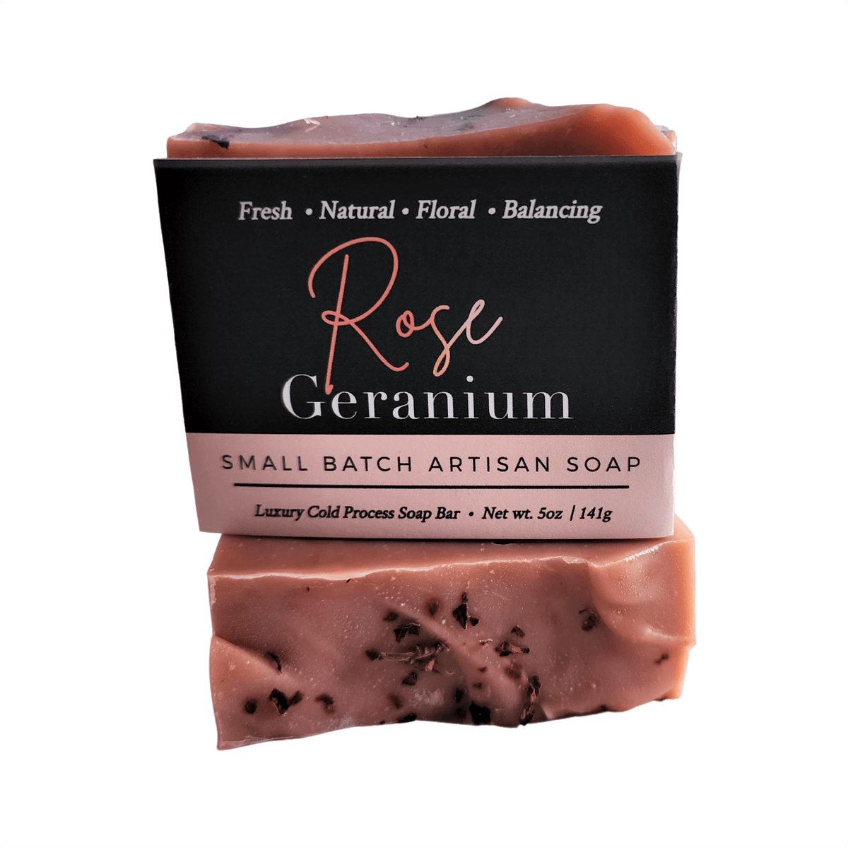 Rose Geranium Bar Soap - Soap Boutique, luxury artisan soap with floral aroma and natural ingredients.