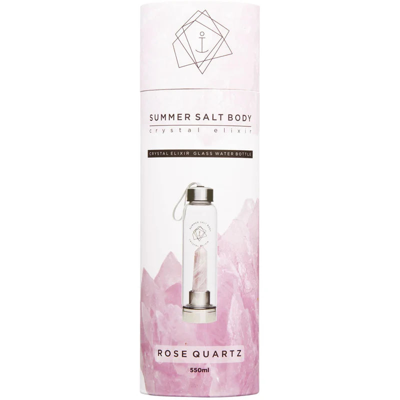 Rose Quartz Crystal Elixir - Glass Water Bottle (550ml)