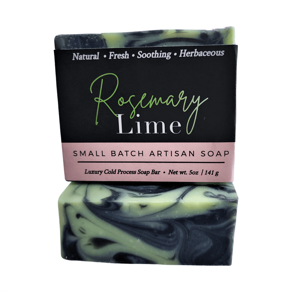 Rosemary Lime Soap Bar - Soap Boutique, 5 oz handcrafted artisan soap with charcoal and lime green swirls.
