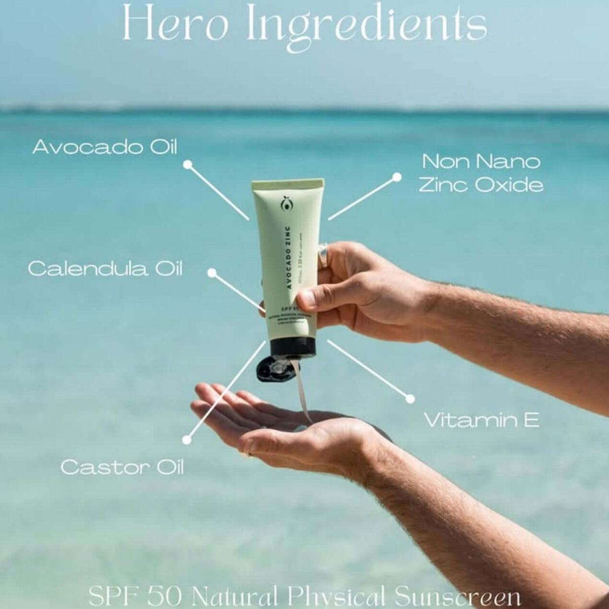 SPF 50 Natural Physical Sunscreen 100ml - Avocado Zinc