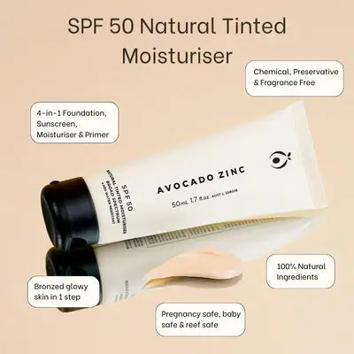 SPF 50 Natural Tinted Moisturiser 50ml - Avocado Zinc