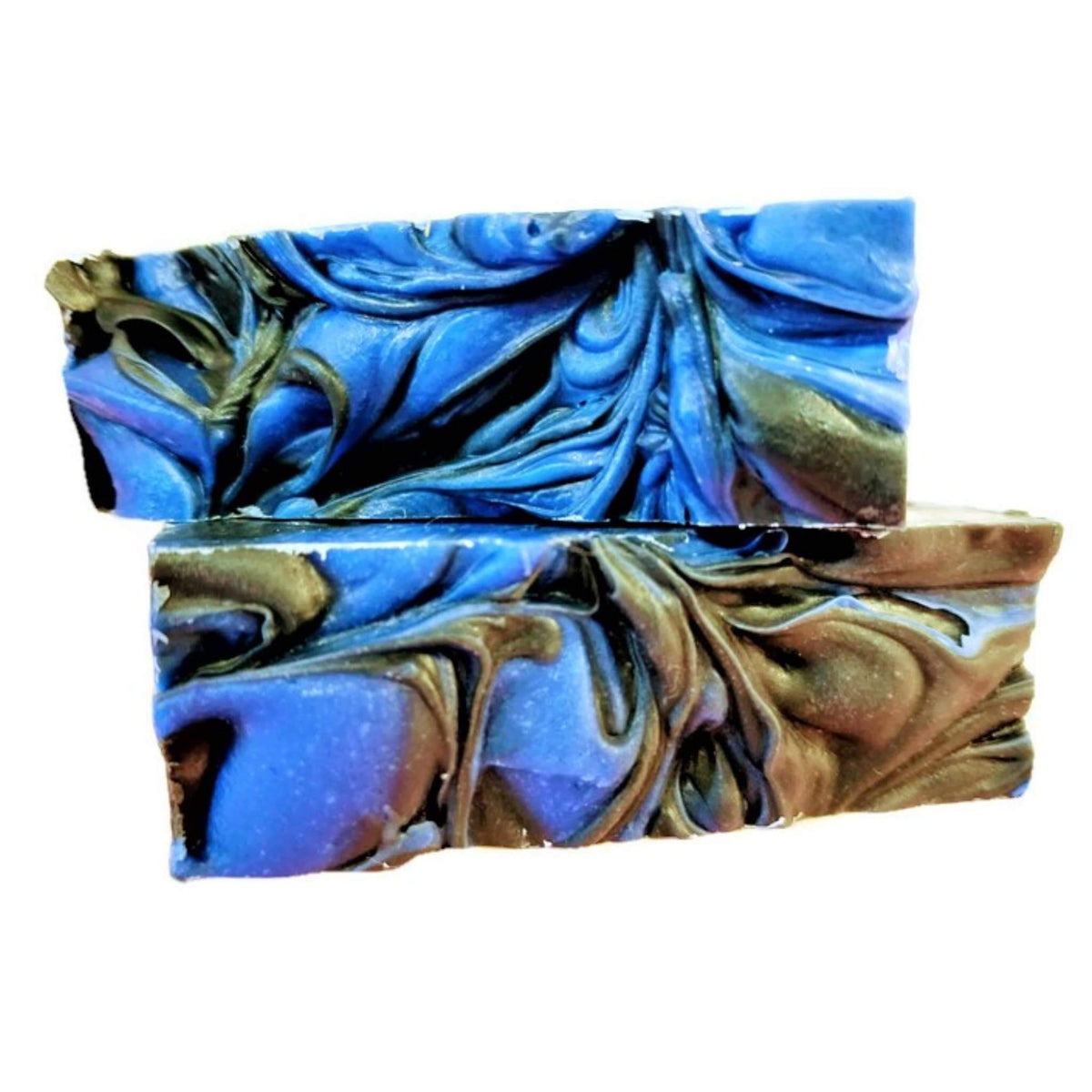 Sandalwood Spirit Bar Soap - Soap Boutique with vibrant blue and brown swirls, showcasing its handcrafted design.