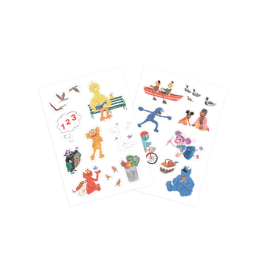 Mindful Moments with Sesame Street Floor Puzzle colorful sticker sheets featuring beloved characters.