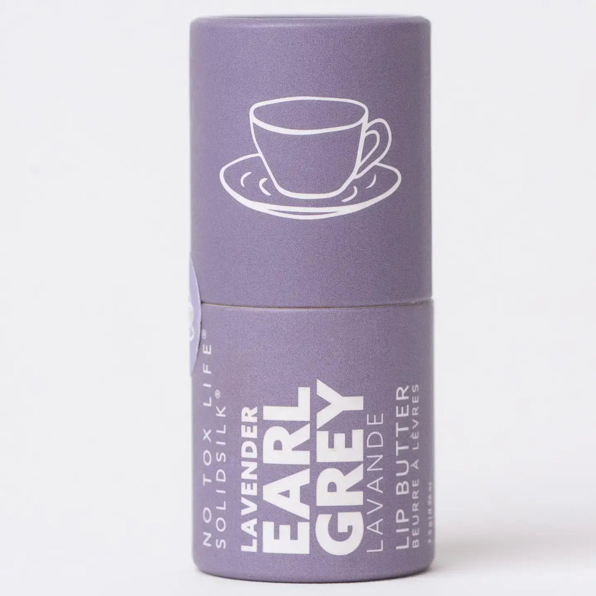 Lavender Earl Grey lip balm packaging on a white background
