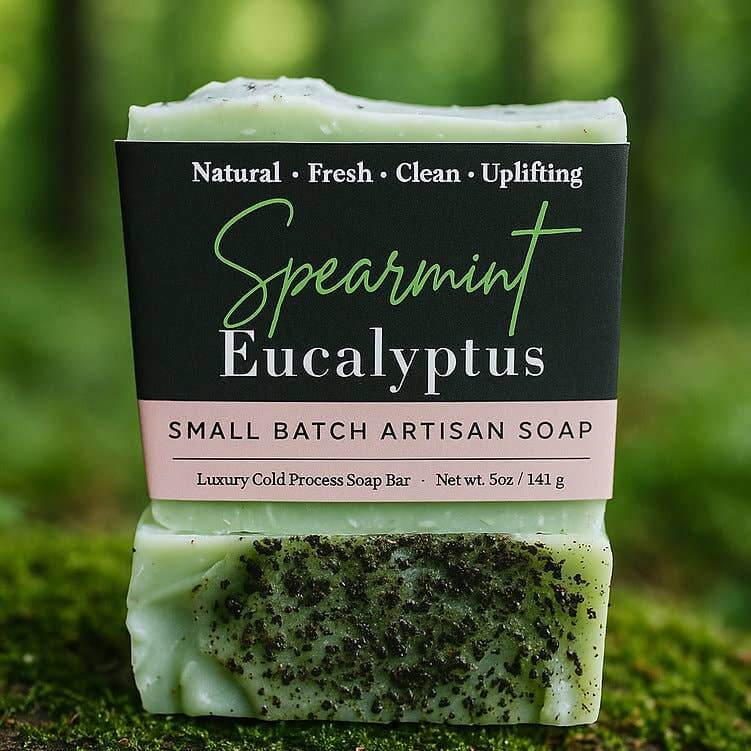 Spearmint Eucalyptus Bar Soap - Soap Boutique. Artisan soap bar with natural ingredients, perfect for refreshing cleanse.