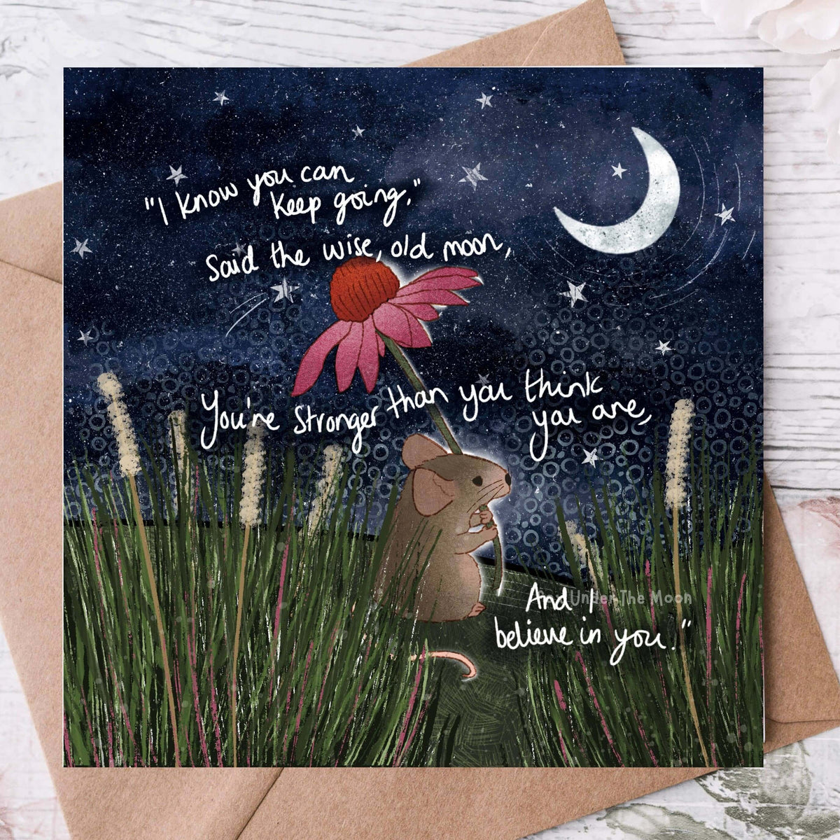Stronger - Greeting Card by Fox Under The Moon features whimsical artwork with a motivational message.