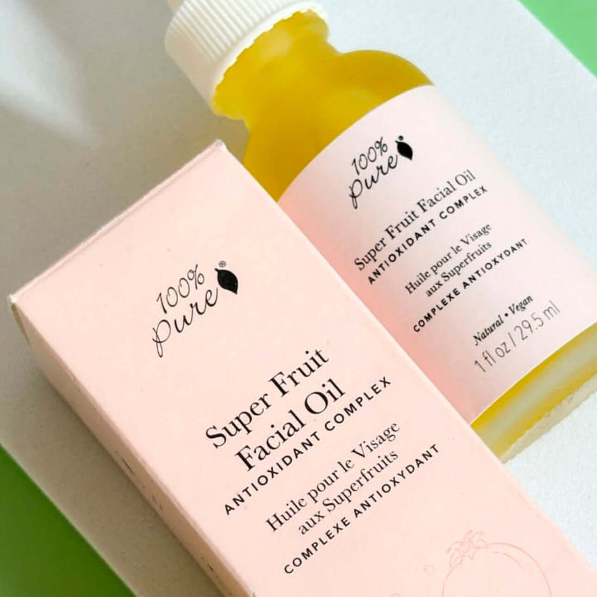 Super Fruit Facial Oil by 100% Pure with antioxidant complex for youthful skin texture and elasticity.