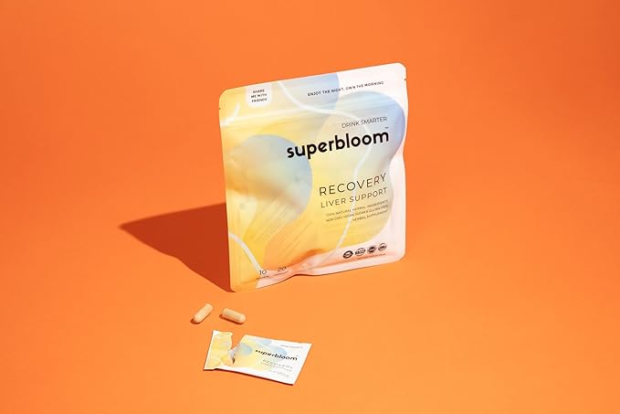 Superbloom Recovery Liver Support | Liver Detox with DHM, Turmeric, Milk Thistle | 10 Sachets, 20 Capsules | Enjoy The Night, Own The Morning