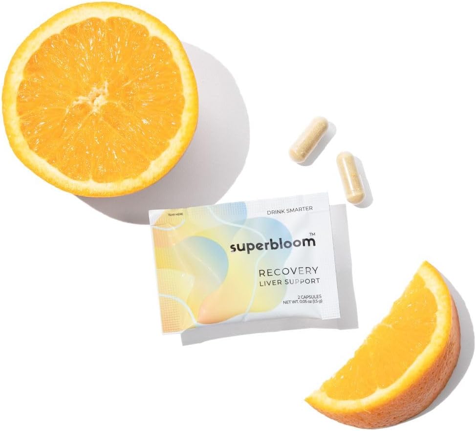 Superbloom Recovery Liver Support | Liver Detox with DHM, Turmeric, Milk Thistle | 10 Sachets, 20 Capsules | Enjoy The Night, Own The Morning