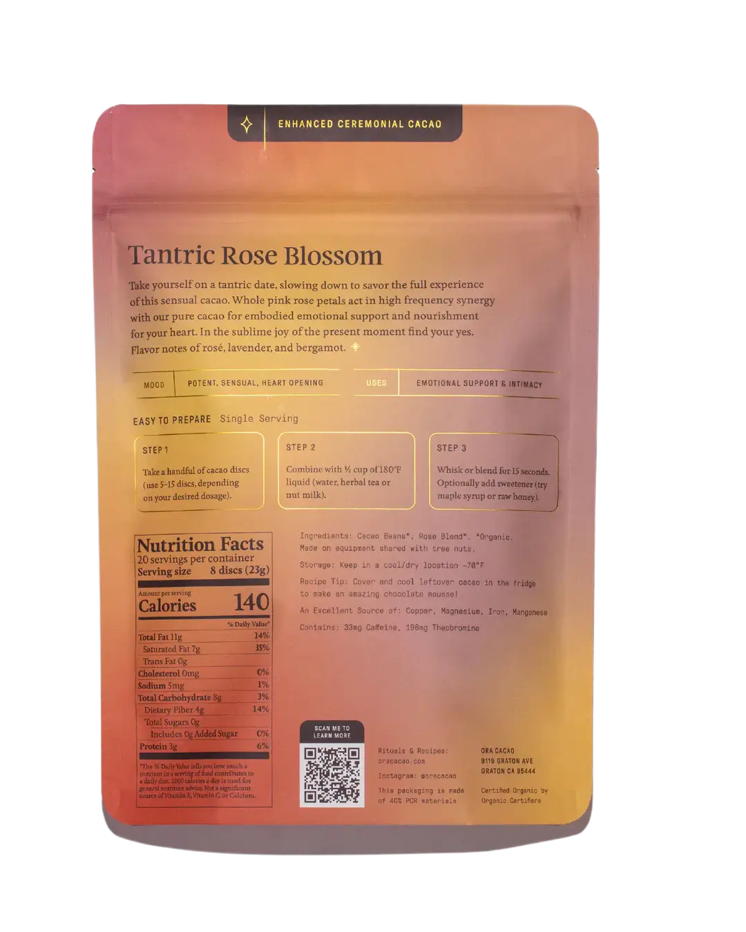 Tantric Rose Blossom - Enhanced 100% Pure Organic Ceremonial Cacao