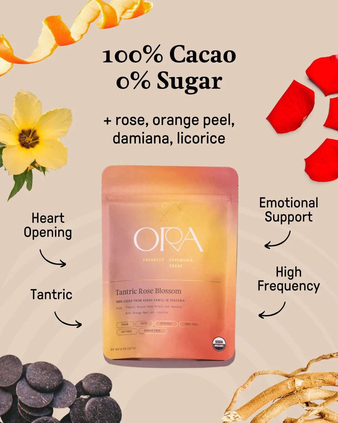 Tantric Rose Blossom - Enhanced 100% Pure Organic Ceremonial Cacao