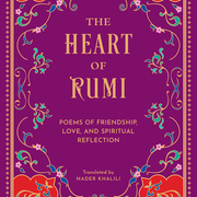 Book cover of 'The Heart of Rumi' with decorative border on purple background