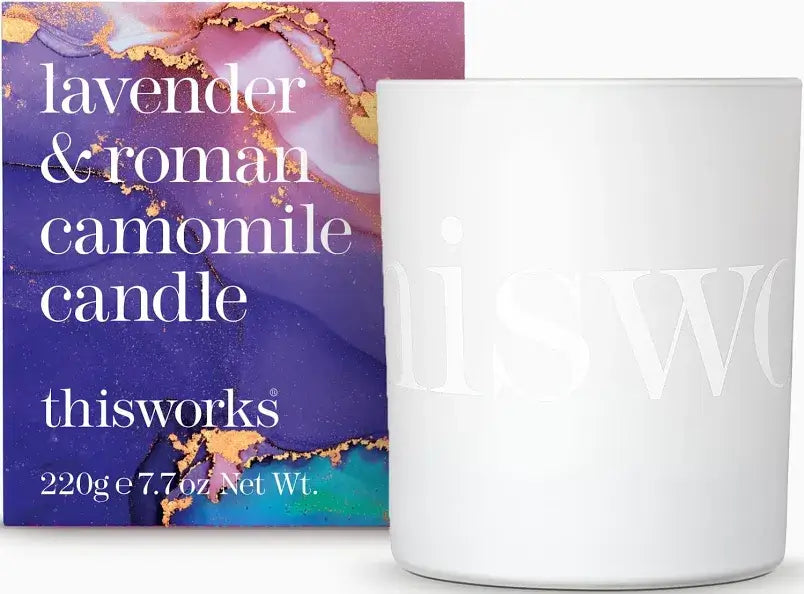 This Works Lavender & Roman Chamomile Scented Candle 220g with elegant packaging and calming design.