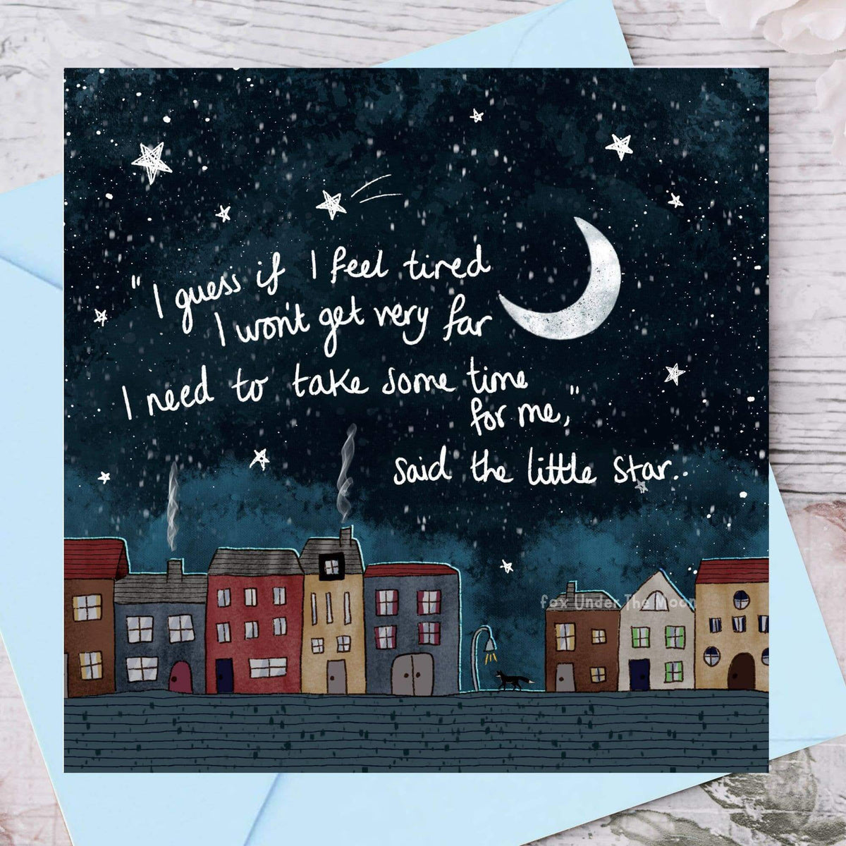 Time For Me Greeting Card by Fox Under The Moon featuring whimsical artwork and inspirational quote about self-care.