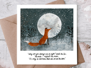 To See The Stars Greeting Card with artwork of a fox against a moonlit background, featuring an inspiring quote.