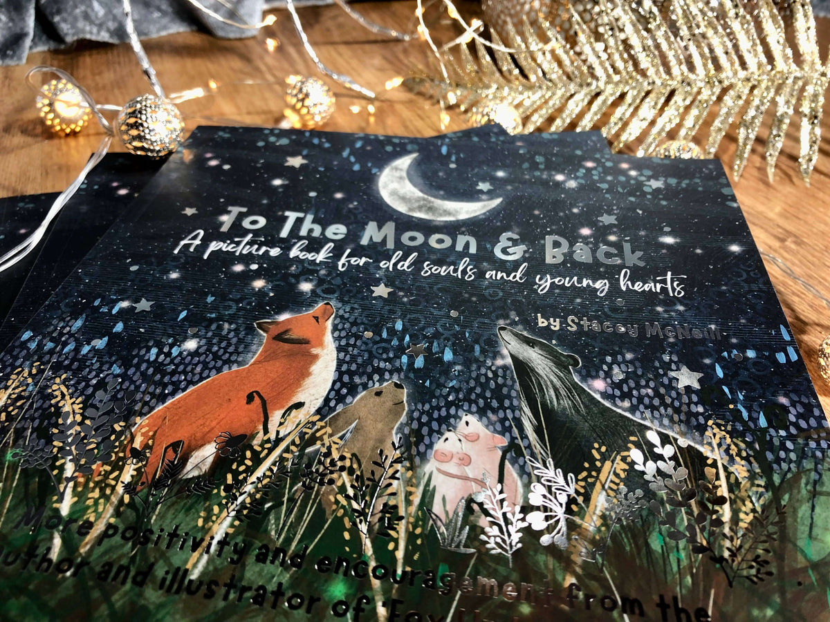To The Moon & Back - Fox Under The Moon - 2 picture book cover featuring animals and a serene night sky.