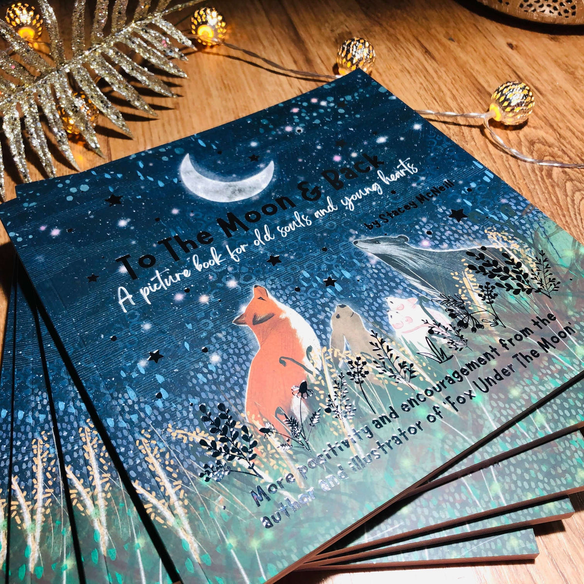 To The Moon & Back - Fox Under The Moon - 2 book cover with illustrations of fox and moon, perfect for gifting.