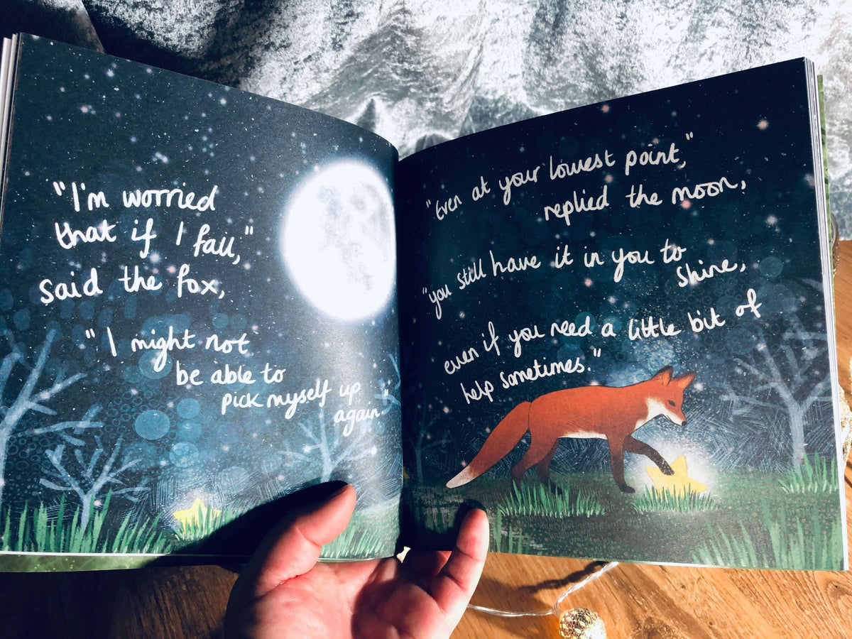 To The Moon & Back - Fox Under The Moon - 2 inner page showing fox and moon conversation about resilience.