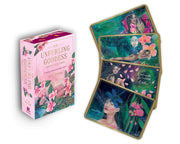 Card deck and box titled 'The Unfurling Goddess' with floral and nature-themed designs.