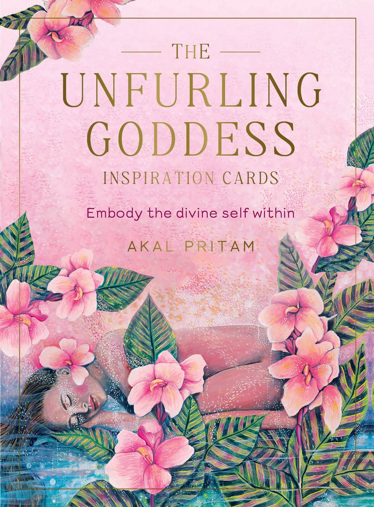 Book cover of 'The Unfurling Goddess Inspiration Cards' with floral design and text.