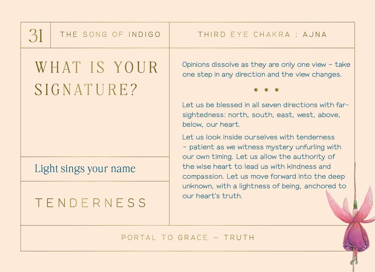 Text document with philosophical and spiritual text on a light background, featuring a pink fairy at the bottom right corner.