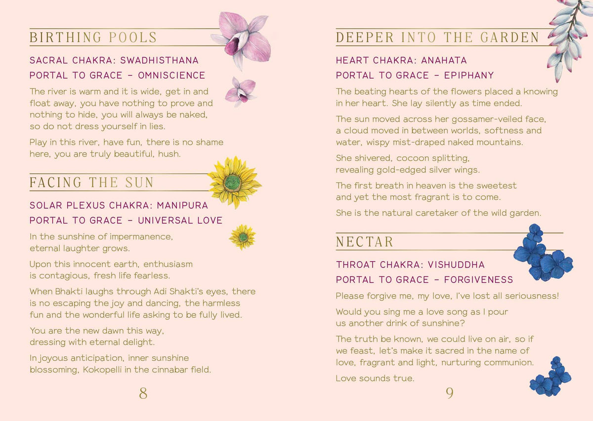 Textual content with floral illustrations on a white background