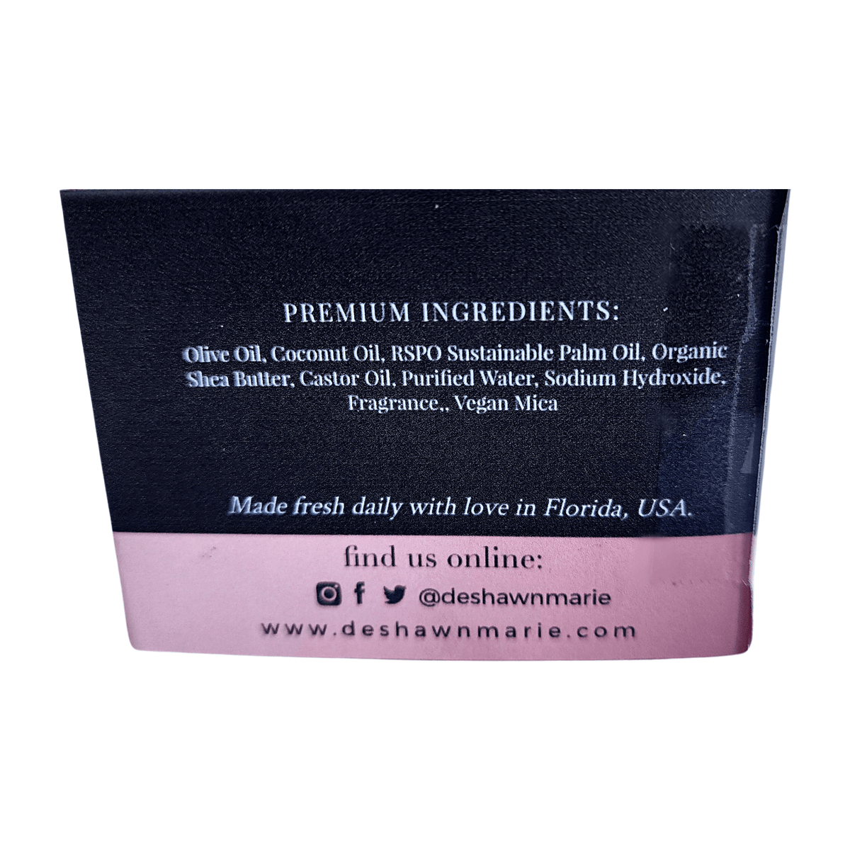 Premium ingredients of Vanilla Colada Soap Bar - Soap Boutique including olive oil and coconut oil.