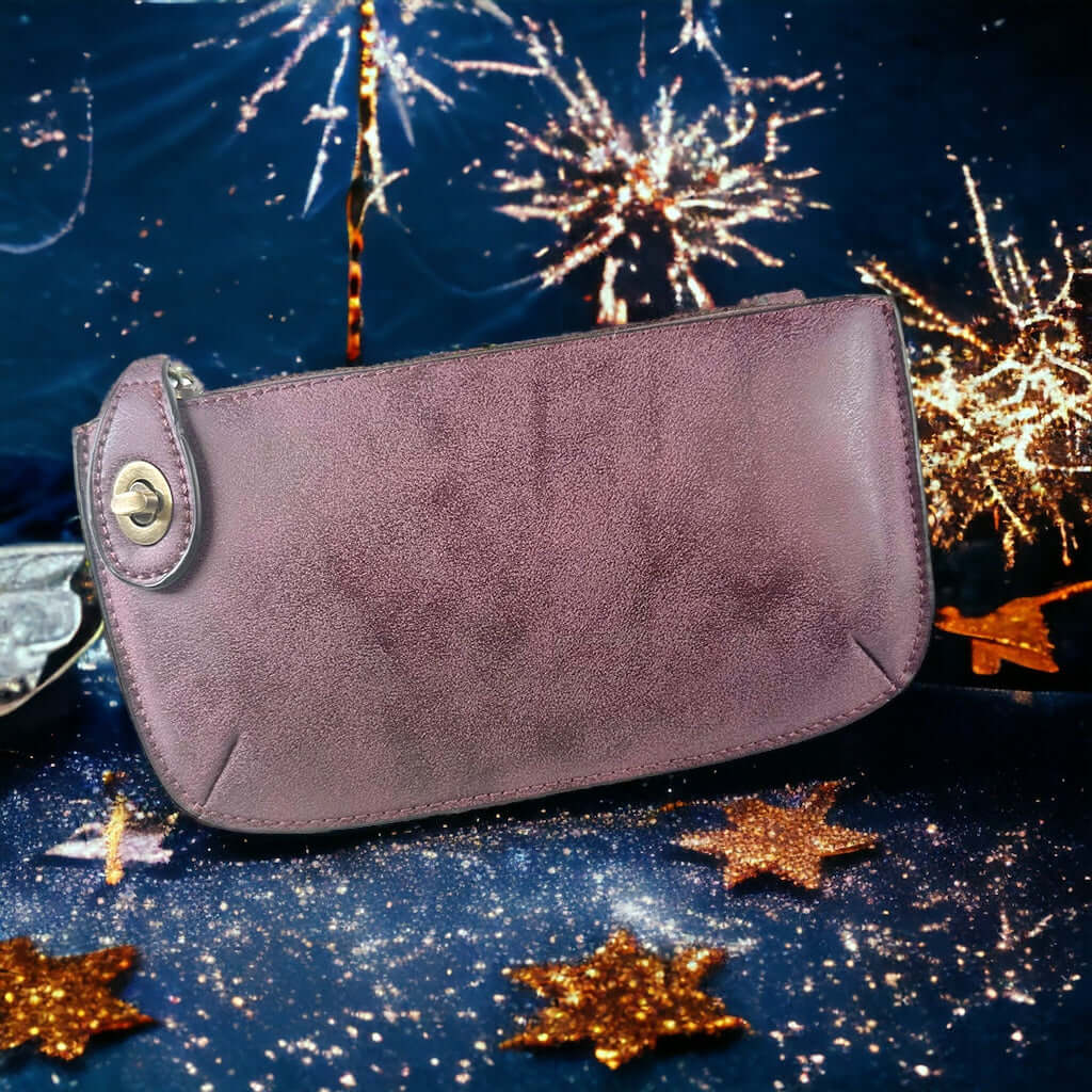 Vegan Clutch Bag Cross Body Wristlet - Aubergine