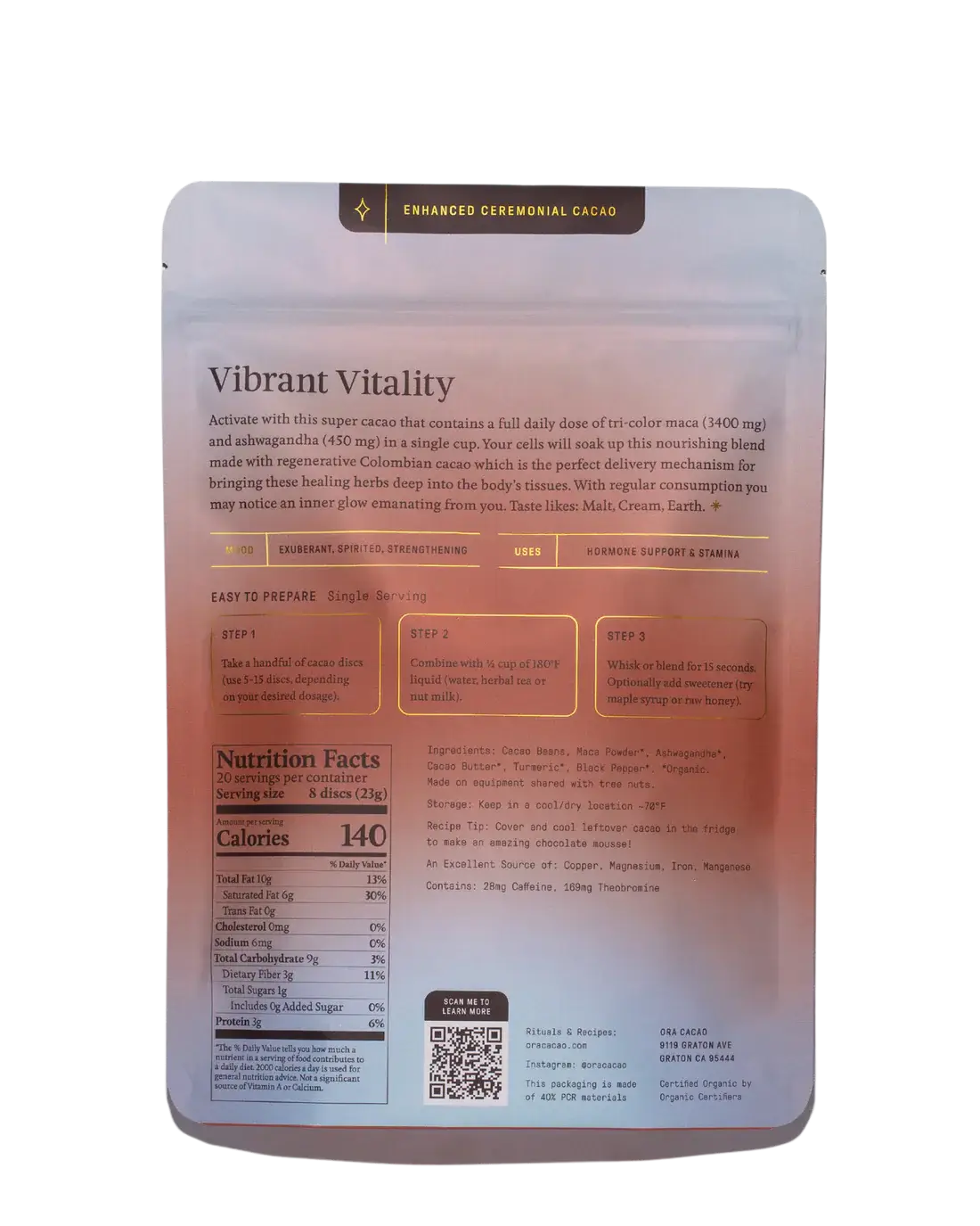 Vibrant Vitality - Enhanced 100% Pure Organic Ceremonial Cacao