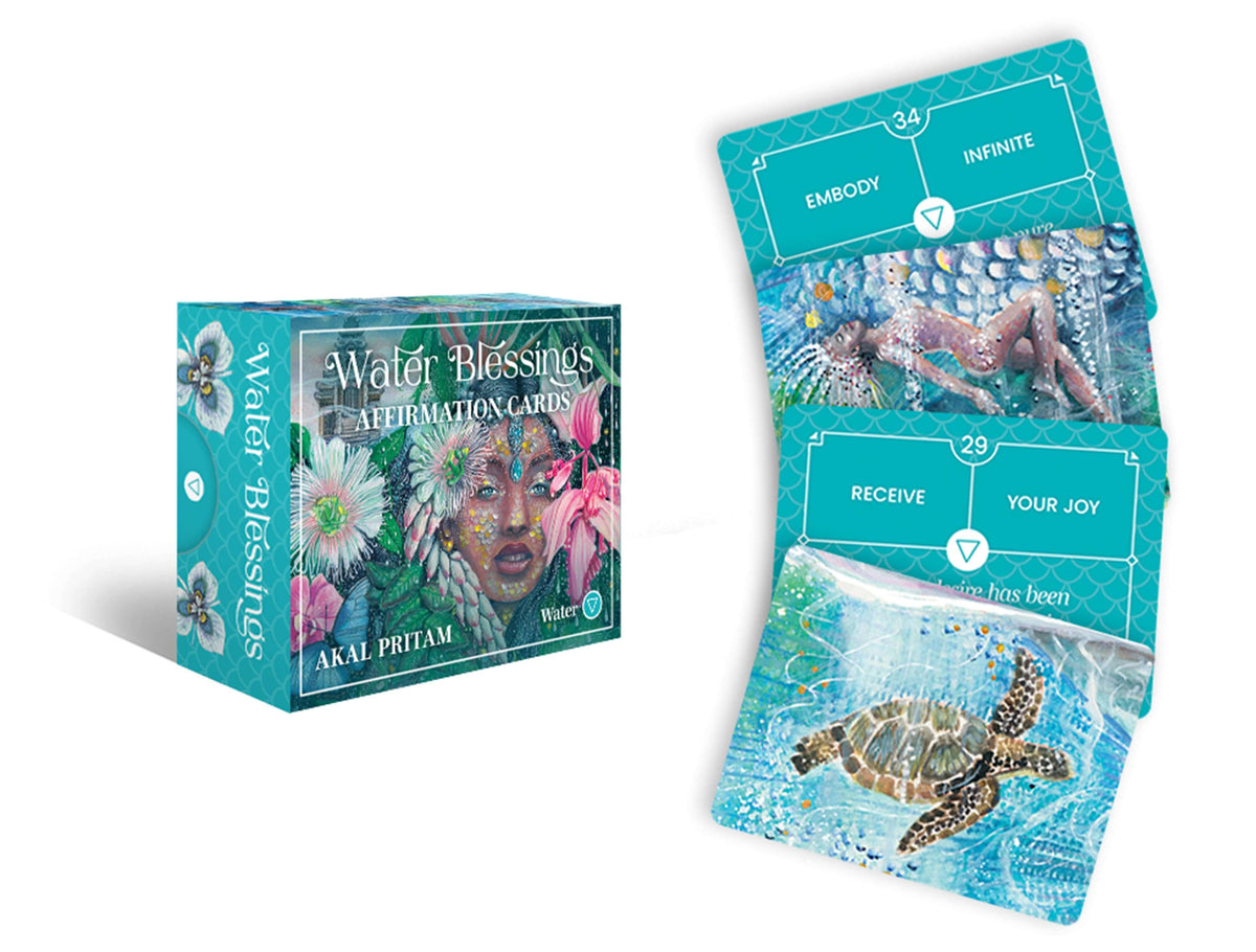 Water Blessings affirmation cards with packaging on a white background