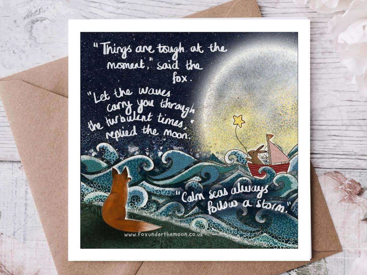 Waves Soothing & Encouragement Card by Fox Under The Moon with calming imagery and supportive quotes.