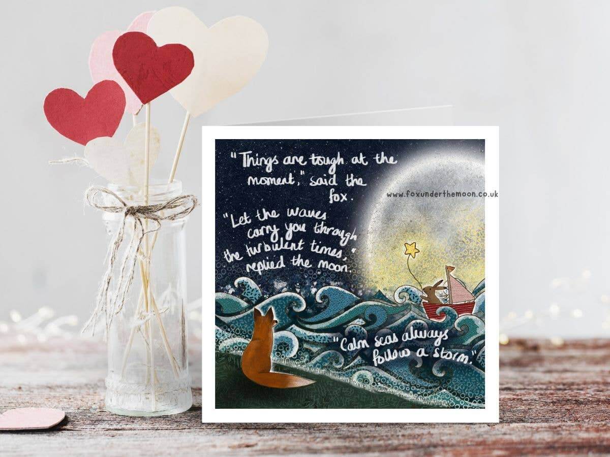 "Waves" Soothing & Encouragement Card by Fox Under The Moon featuring a fox and calming waves.