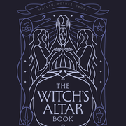 Cover of 'The Witch's Altar Book' with stylized illustration of three women and text on a dark background
