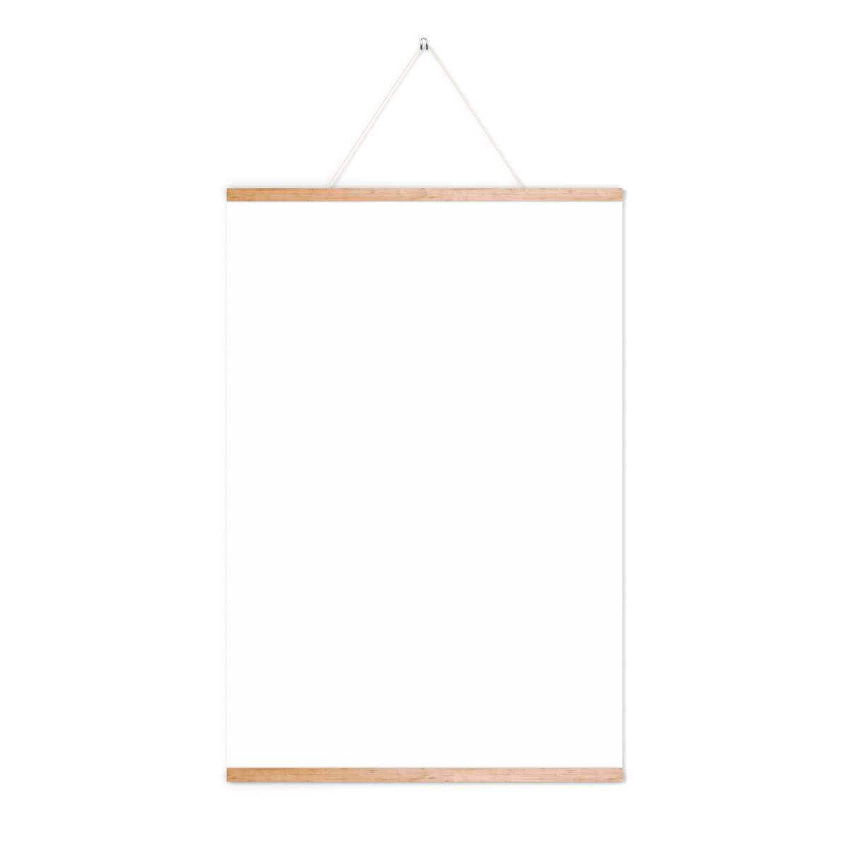 Wooden frame with a white sheet of paper on a white background