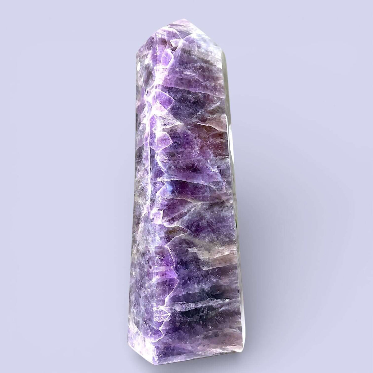 Madagascan Amethyst Crystal Prism, extra-large hand-carved purple gemstone tower.