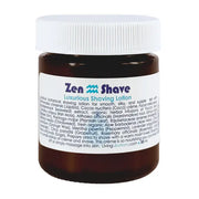 Jar of Zen Shave luxurious shaving lotion with a white label on a white background