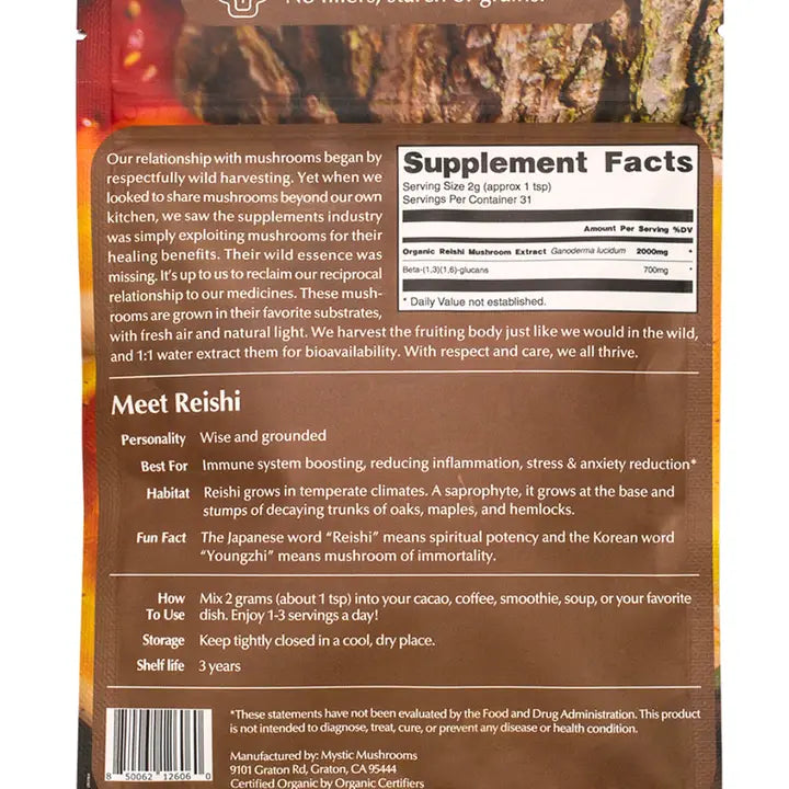 Reishi Fruiting Body 1:1 Water Extracted & Organic 63g - ORA Cacao