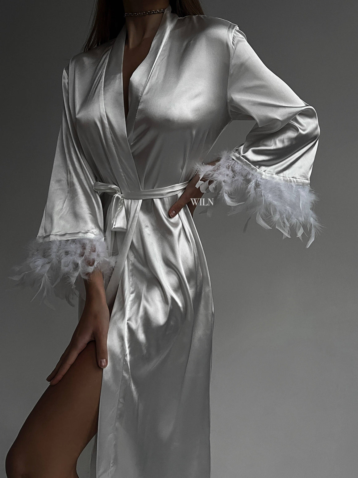 AFFECTION Satin Robe White Satin Bridal Robe Kimono Long