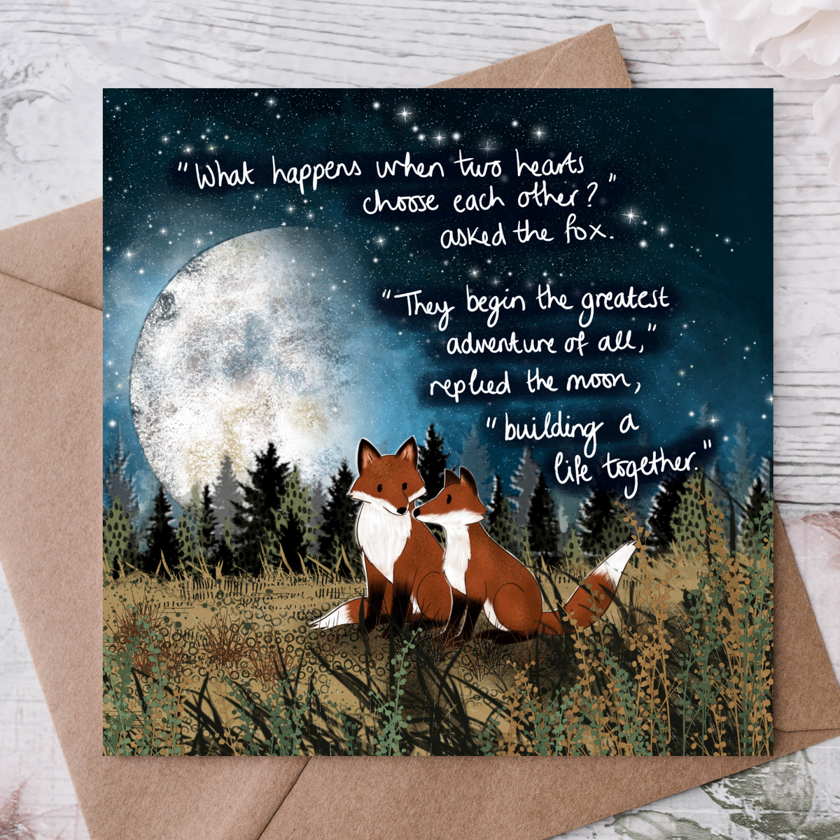 'Hearts Choose' - Fox Under The Moon Wedding Engagement Card