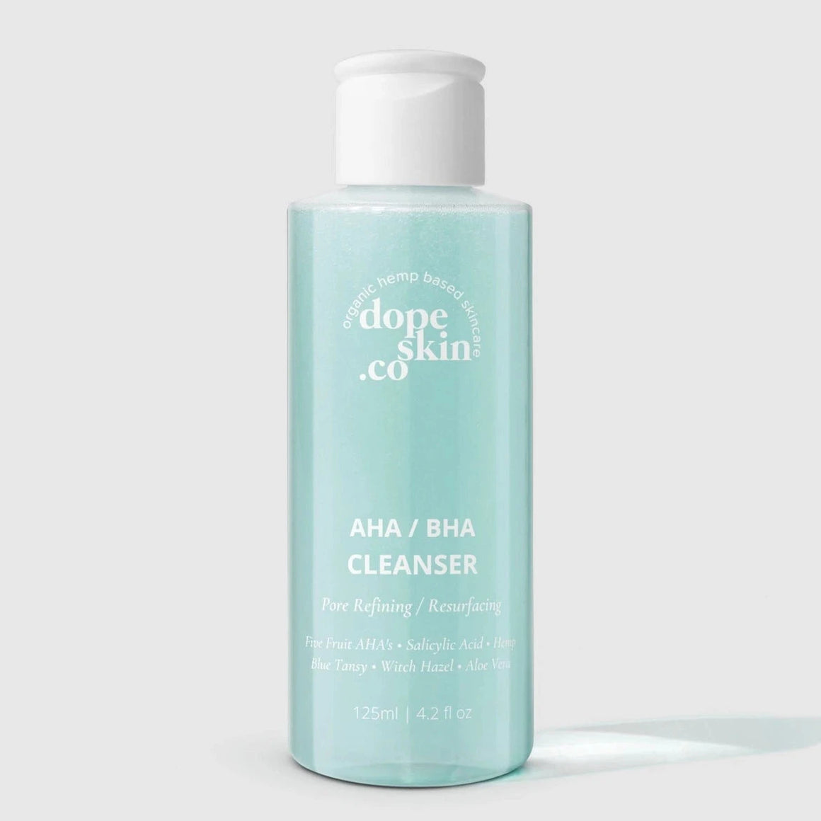 Dope Skin Co. AHA/BHA Cleanser bottle on a white background