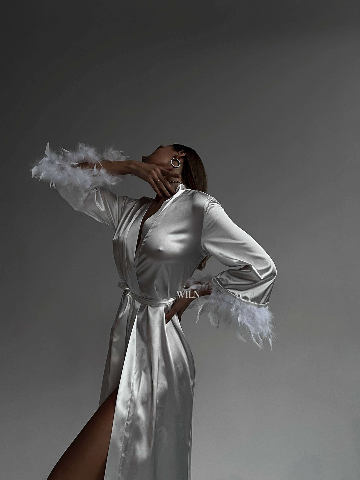 AFFECTION Satin Robe White Satin Bridal Robe Kimono Long