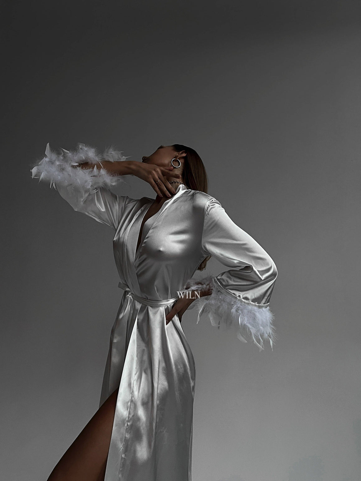 AFFECTION Satin Robe White Satin Bridal Robe Kimono Long