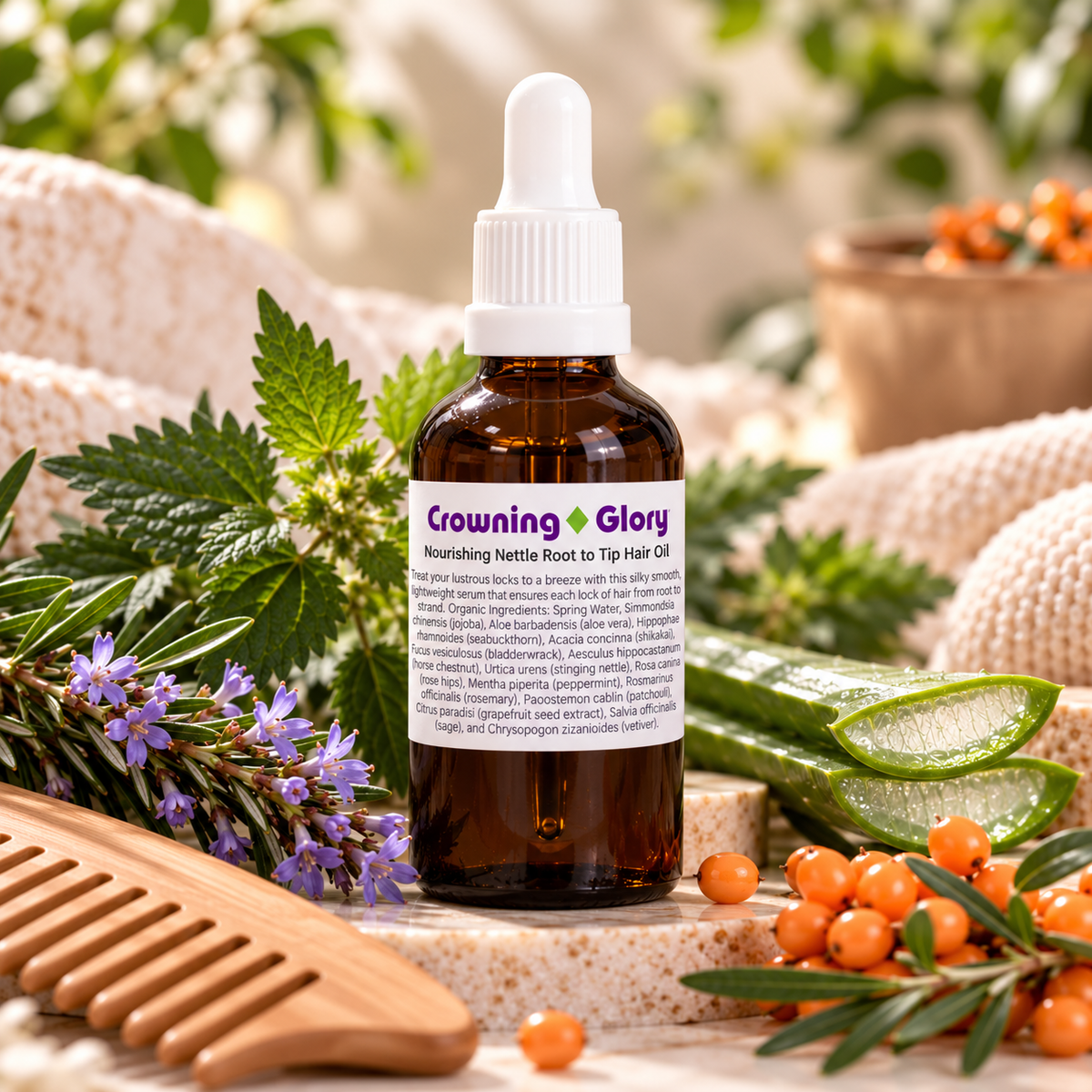 Crowning Glory Hair Oil botanical lifestyle photo