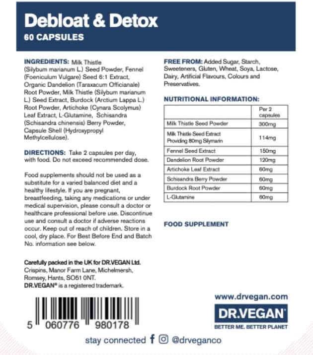 DR.VEGAN Debloat & Detox Digestion & Liver Health - 60 capsules